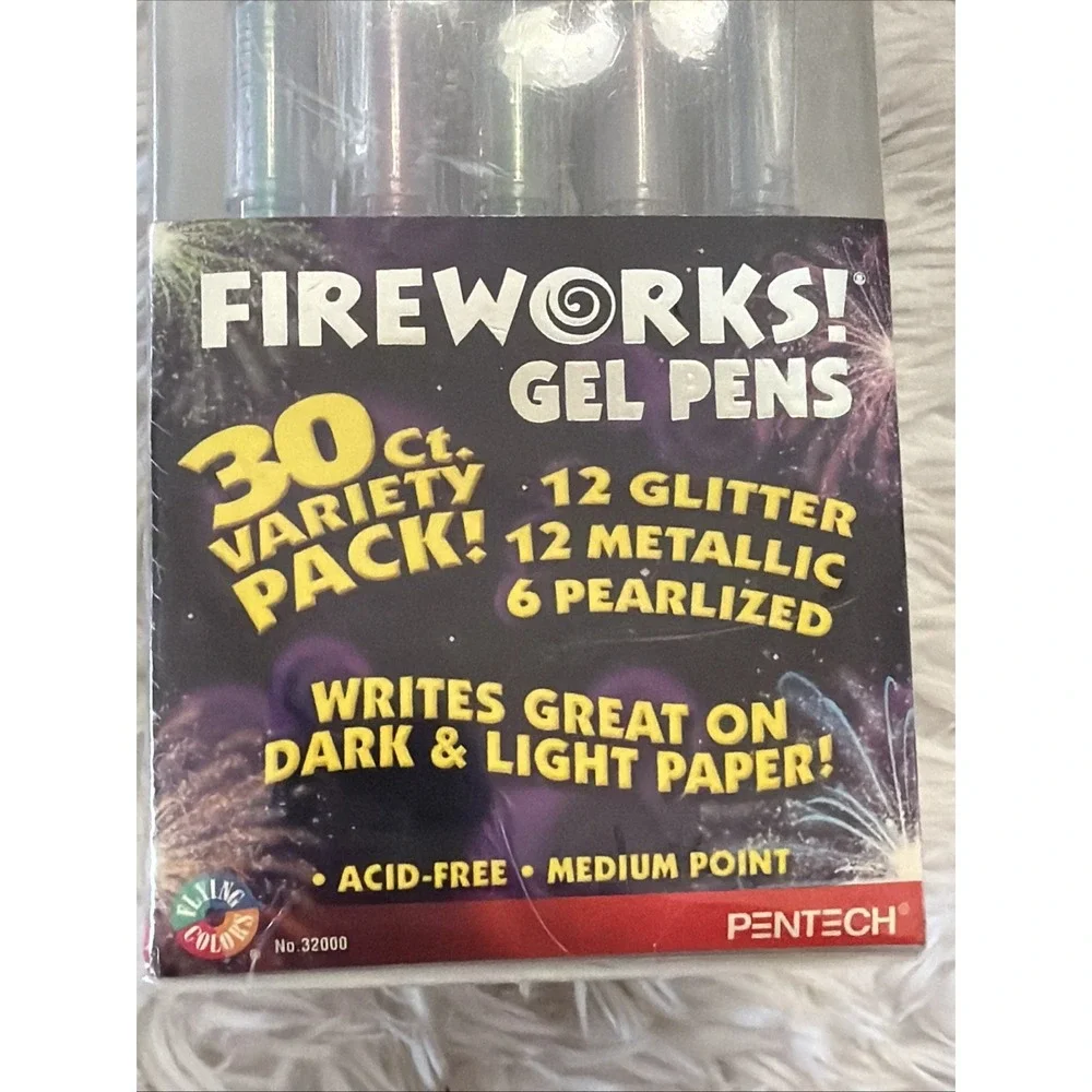 Pentech Fireworks Medium Point Pen Glitter Metallic Pearlized Acid Free NEW